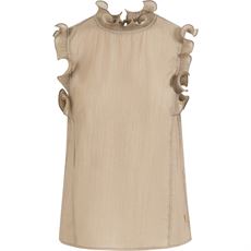 COSTER COPENHAGEN TOP, TOP WITH RUFFLES, GREY SAND